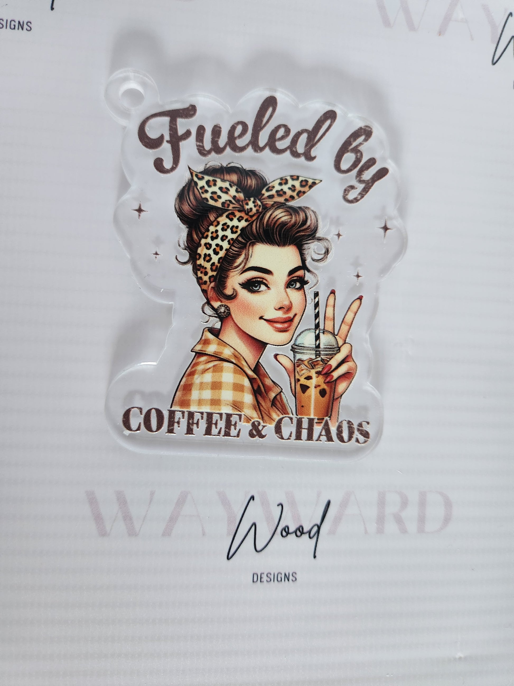 “Fueled by Coffee & Chaos” Vintage Mum Keyring image 0