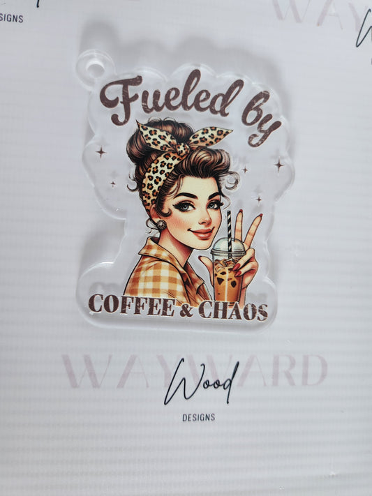 “Fueled by Coffee & Chaos” Vintage Mum Keyring image 0