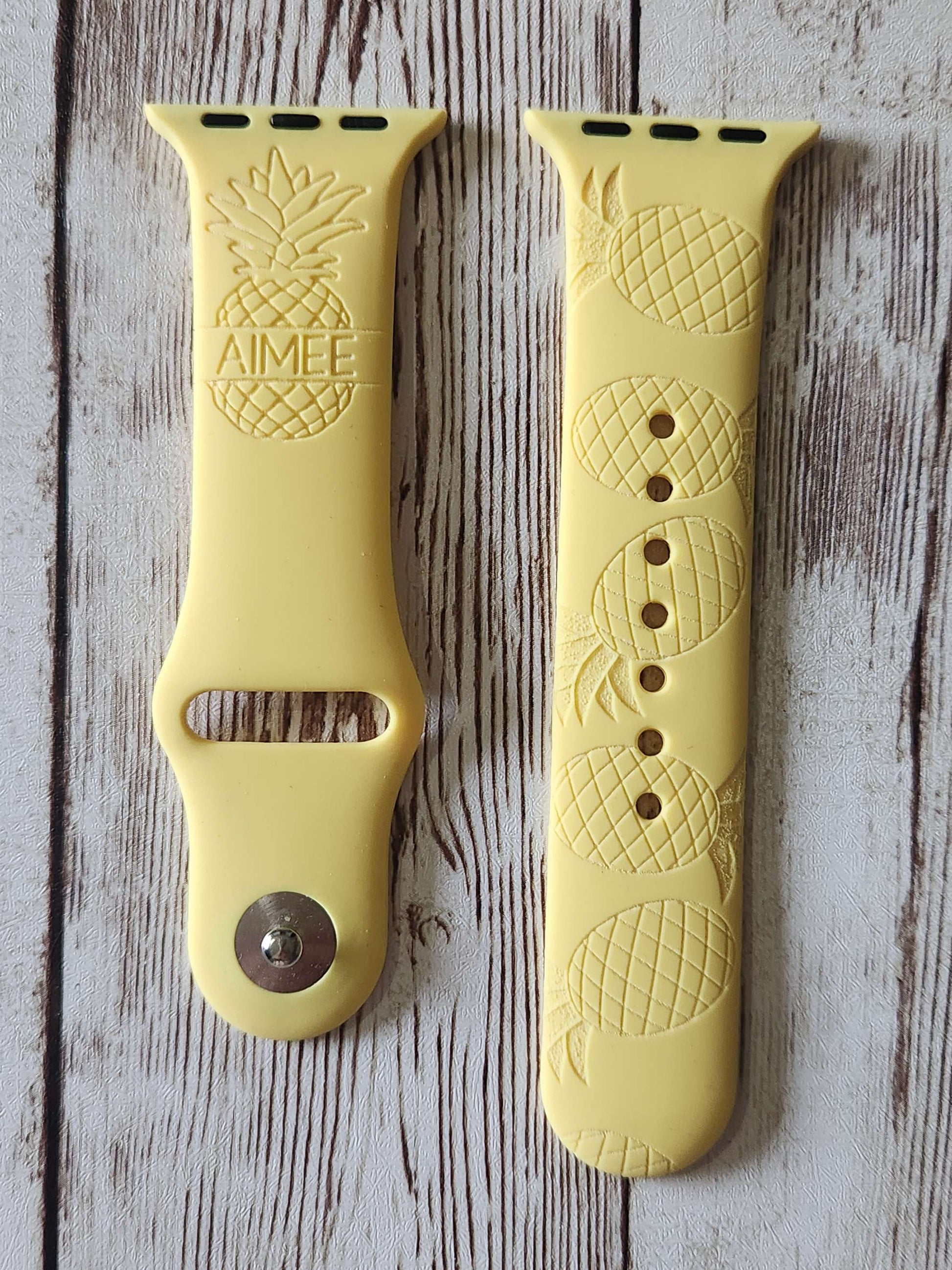 copy of Personalized Pineapple Silicone Apple Watch Strap – Custom Name Engravin image 0