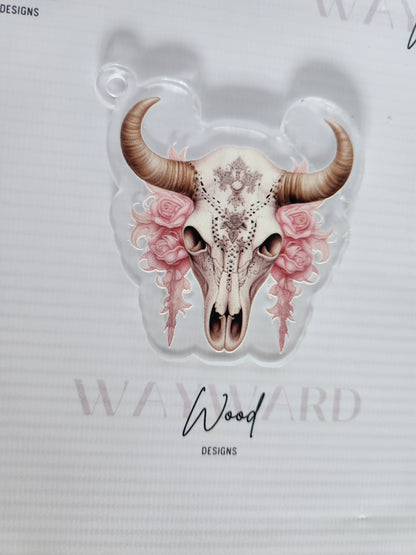 Cow Skull Floral Keyring image 0