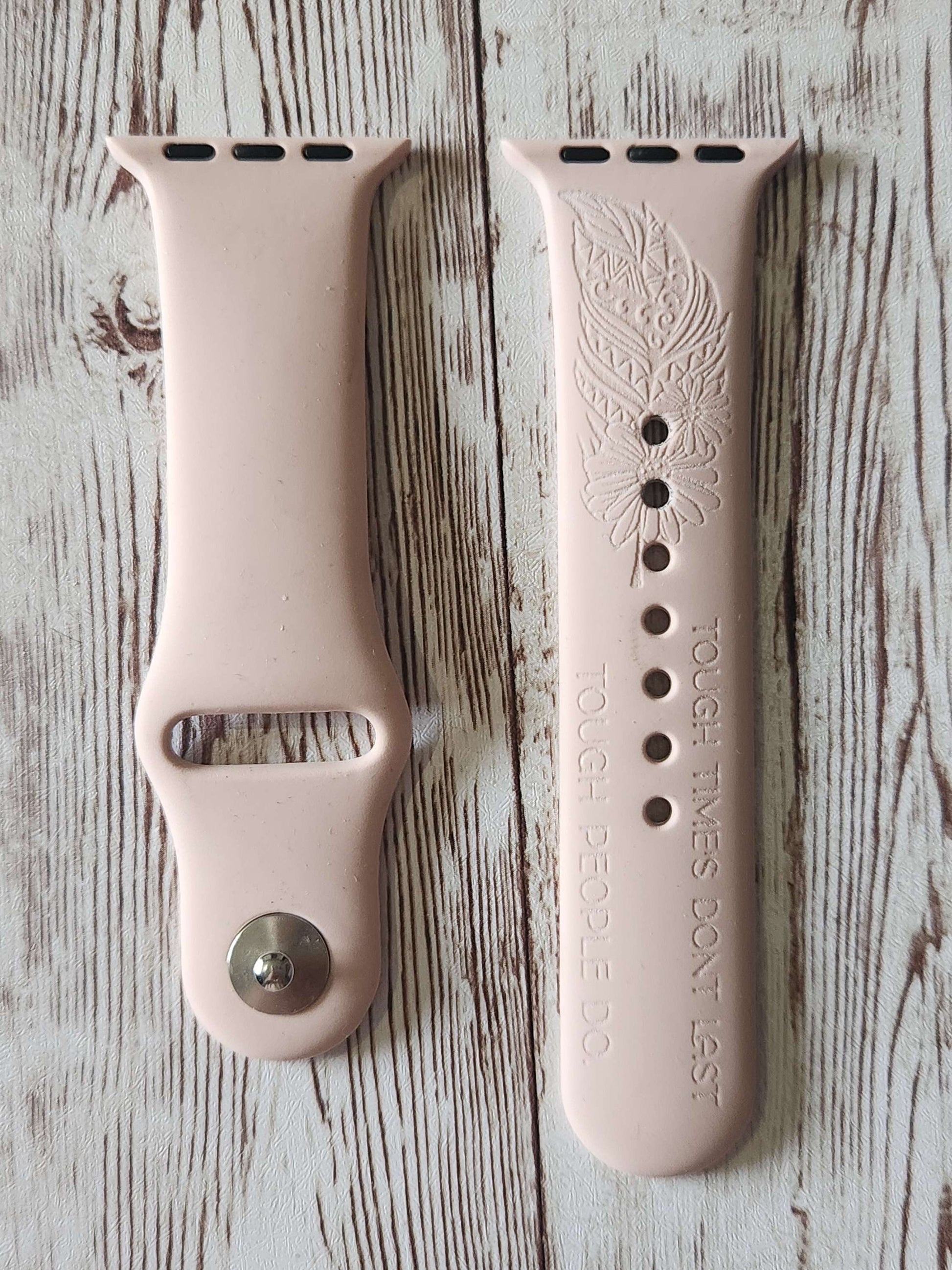 copy of Floral Feather Engraved Silicone Apple Watch Strap – Resilience Quote &a image 0