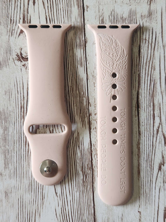 copy of Floral Feather Engraved Silicone Apple Watch Strap – Resilience Quote &a image 0
