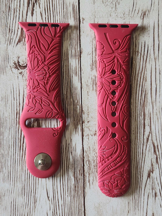 copy of copy of Floral Engraved Silicone Apple Watch Strap – Custom Feather Patt image 0