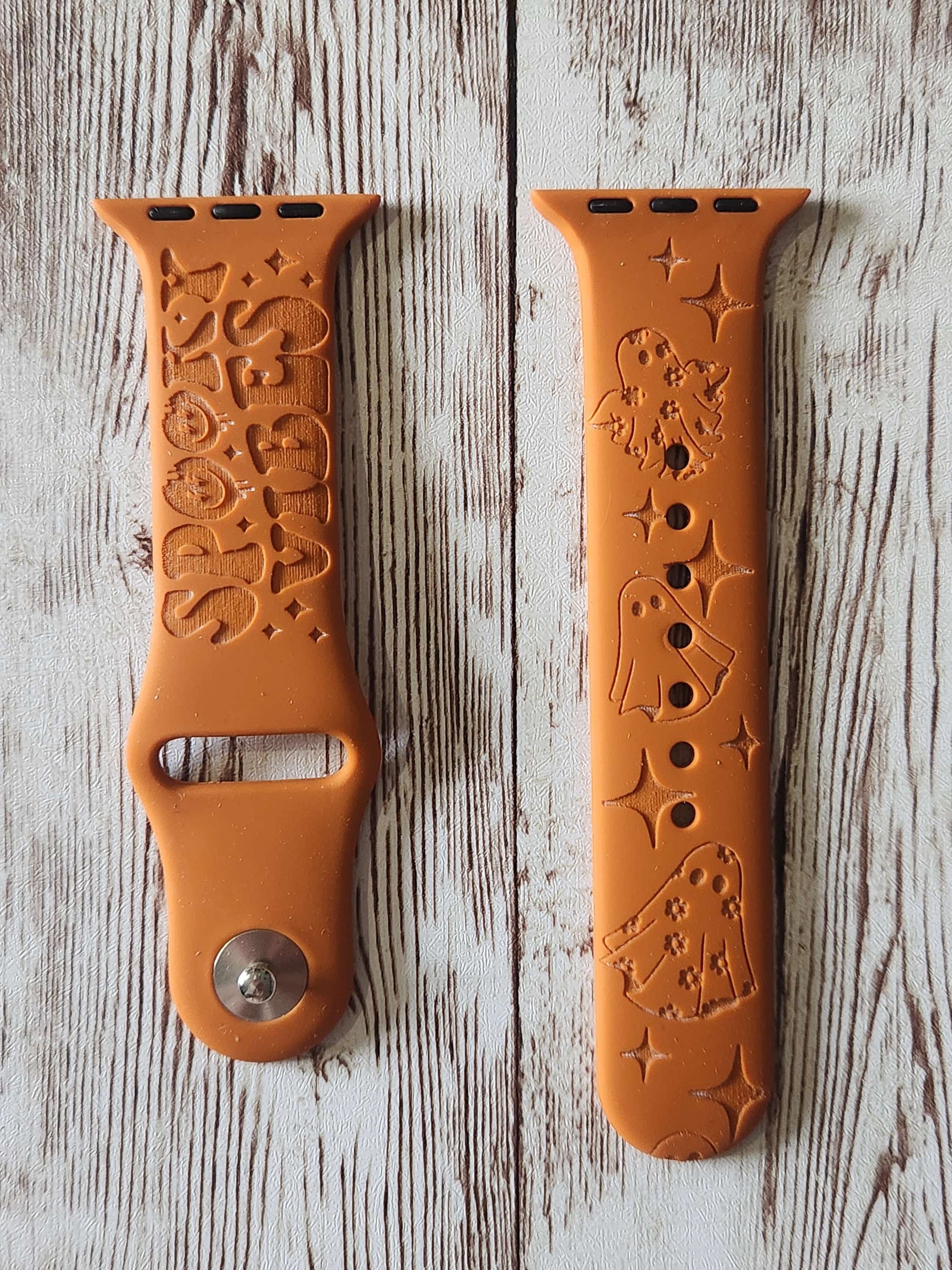 copy of Spooky Vibes Silicone Apple Watch Strap – Engraved Ghosts, Stars &amp; H image 0
