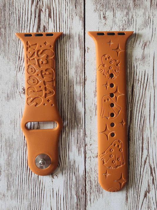 copy of Spooky Vibes Silicone Apple Watch Strap – Engraved Ghosts, Stars &amp; H image 0