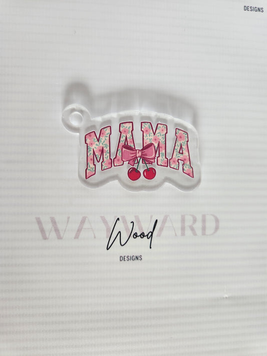 Floral ‘Mama’ Cherry Bow Keyring image 0