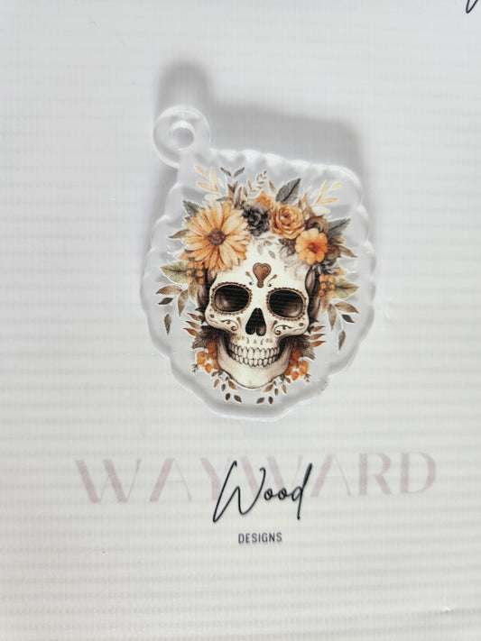 Boho Floral Skull Keyring image 0