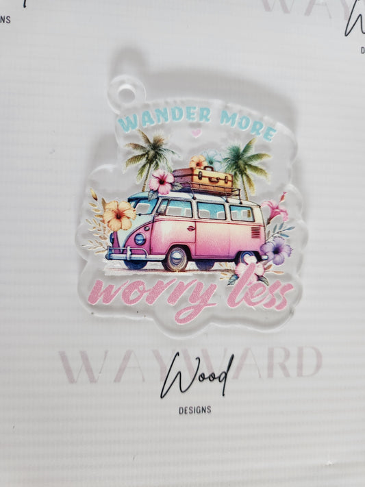 “Wander More, Worry Less” Camper Van Keyring image 0