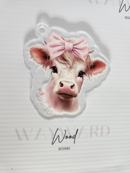 Baby Cow Keyring with Pink Bow image 0