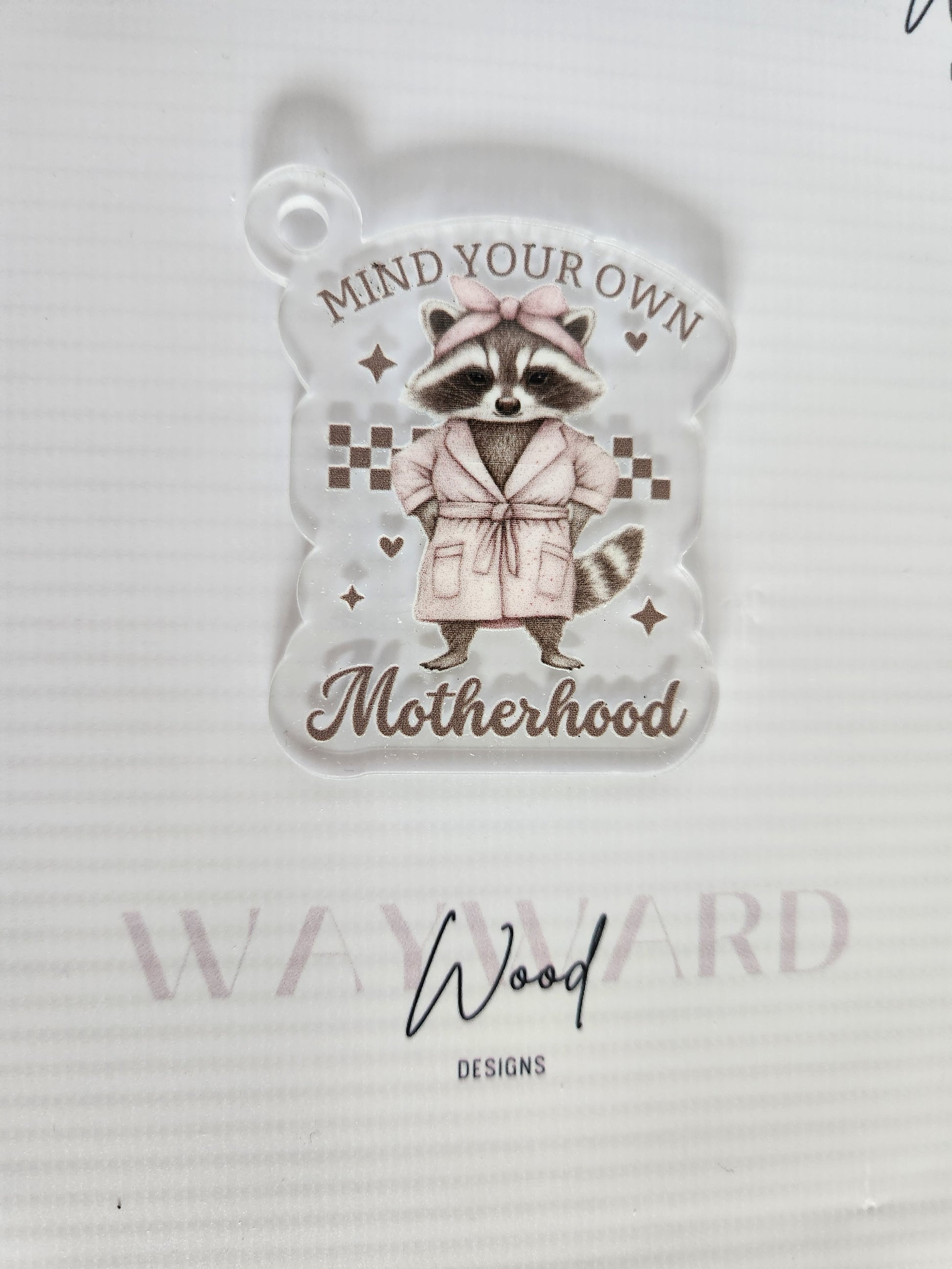 ‘Mind Your Own Motherhood’ Raccoon Keyring image 0