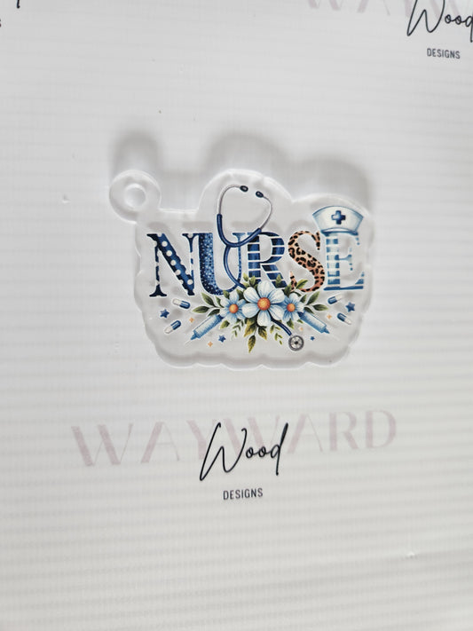 Patterned ‘NURSE’ Acrylic Keyring image 0