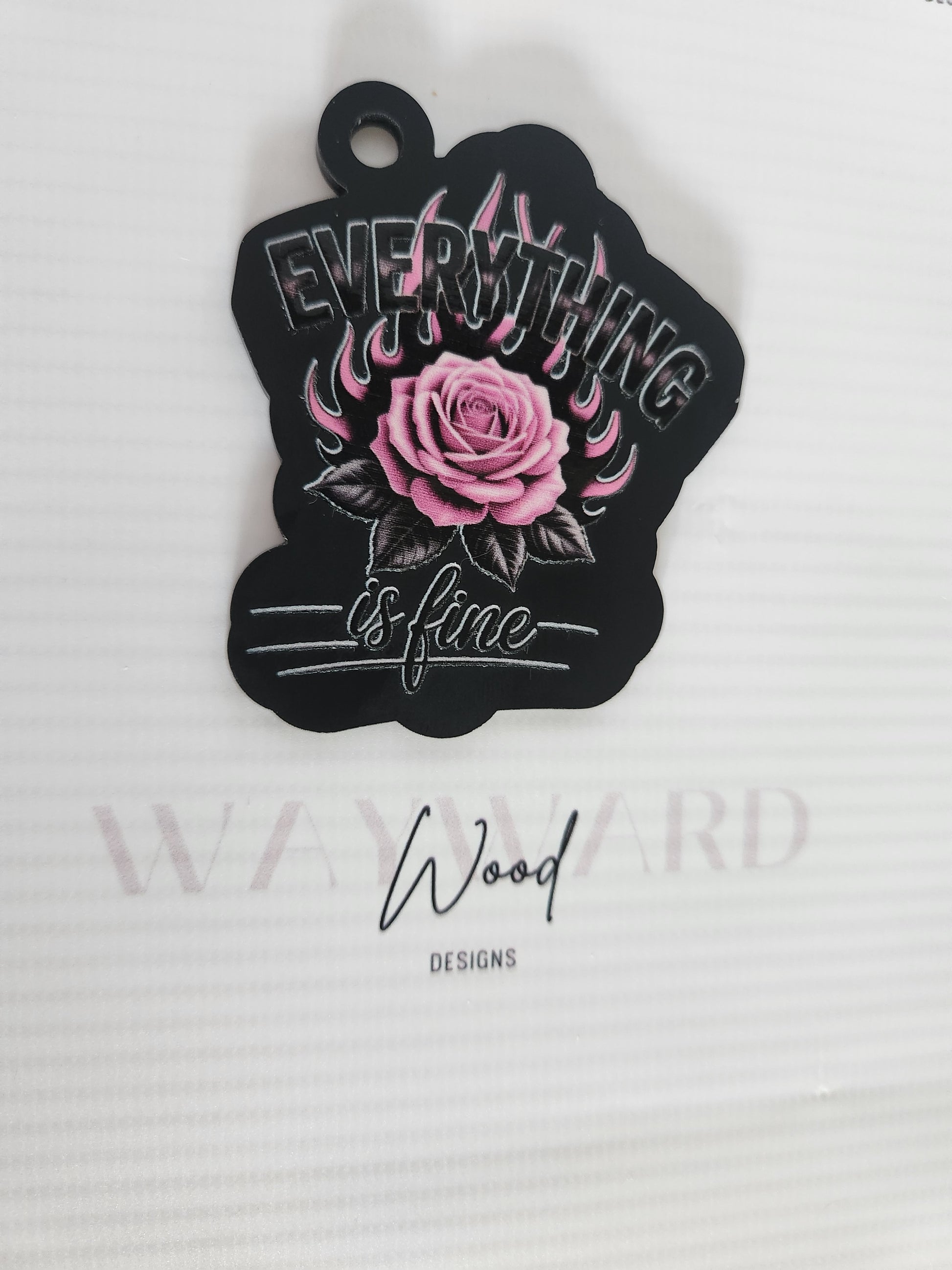 Pink and Black Rose Keyring image 0