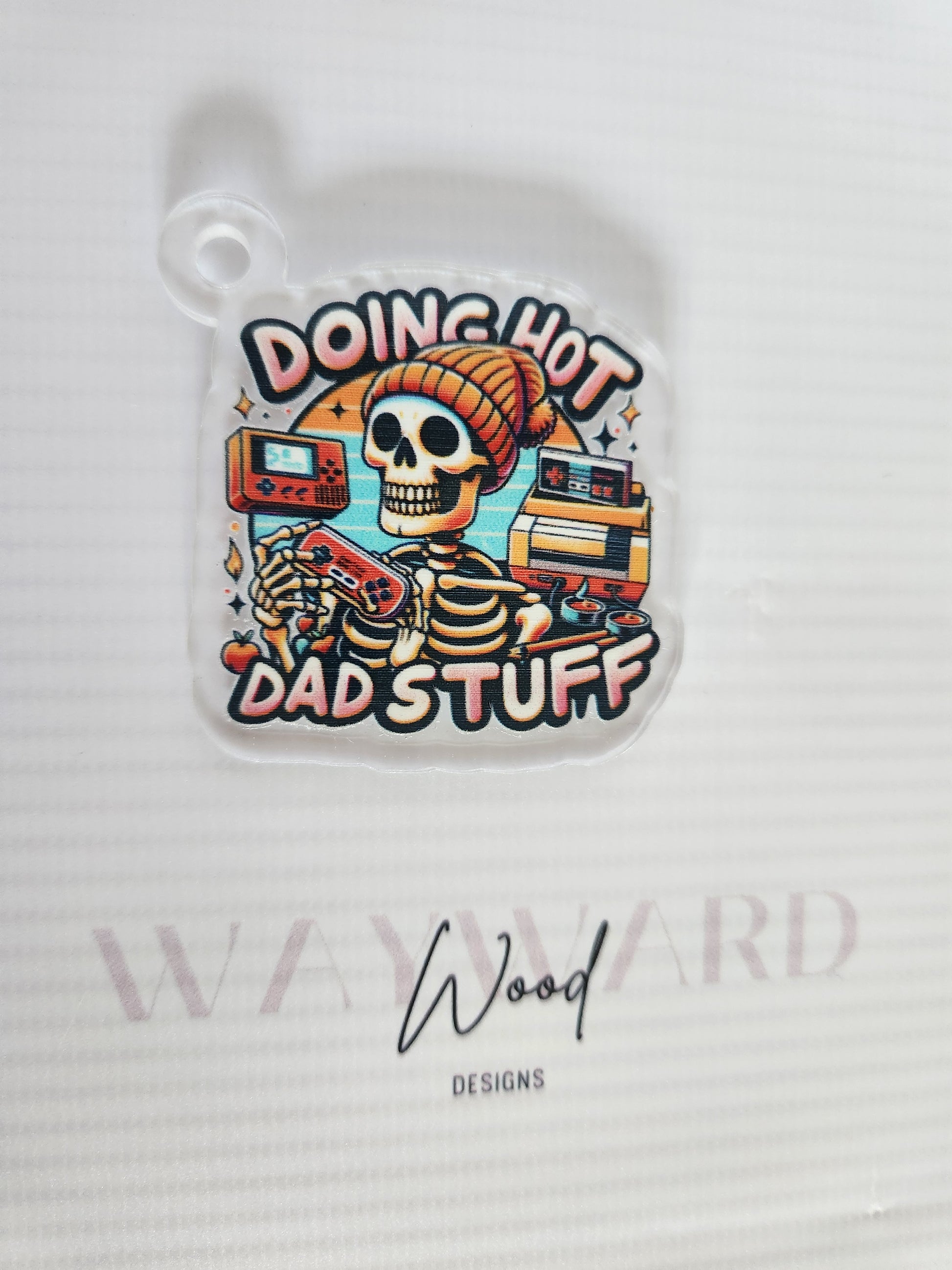‘Doing Hot Dad Stuff’ Skeleton Gamer Keyring image 0