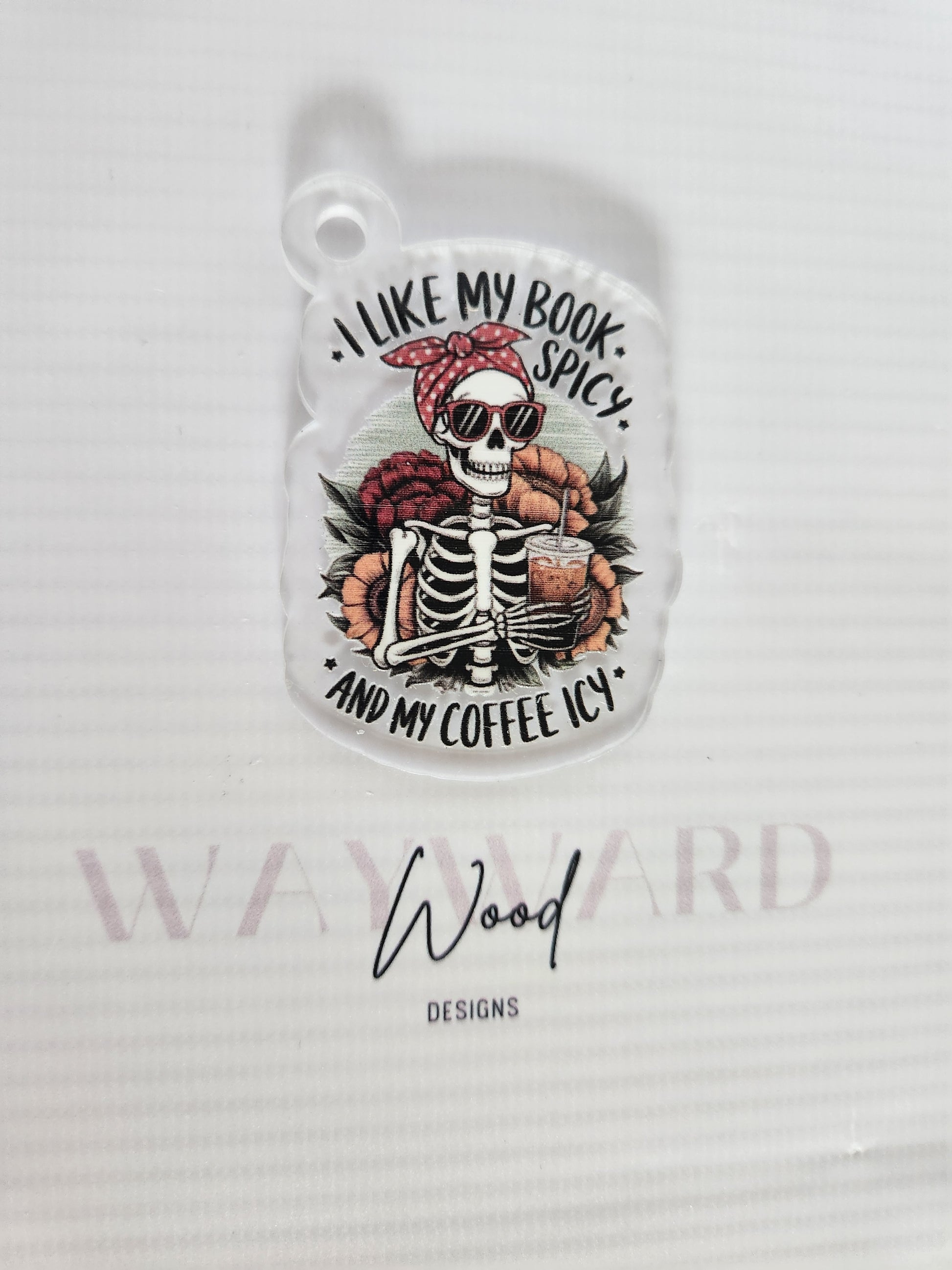 ‘Spicy Books & Icy Coffee’ Skeleton Keyring image 0