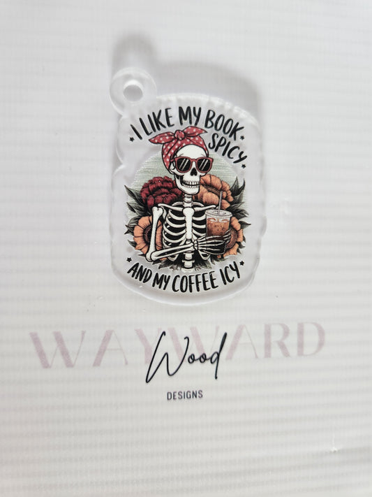 ‘Spicy Books & Icy Coffee’ Skeleton Keyring image 0