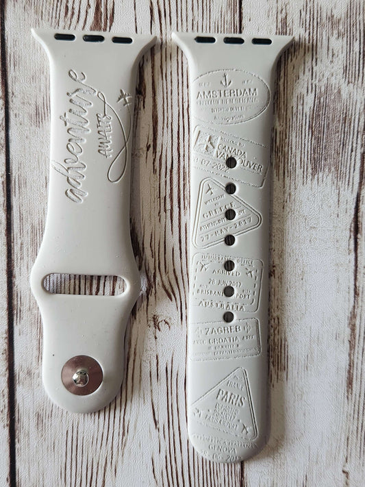 copy of Adventure Awaits Apple Watch Strap – Engraved Silicone Band with Travel- image 0