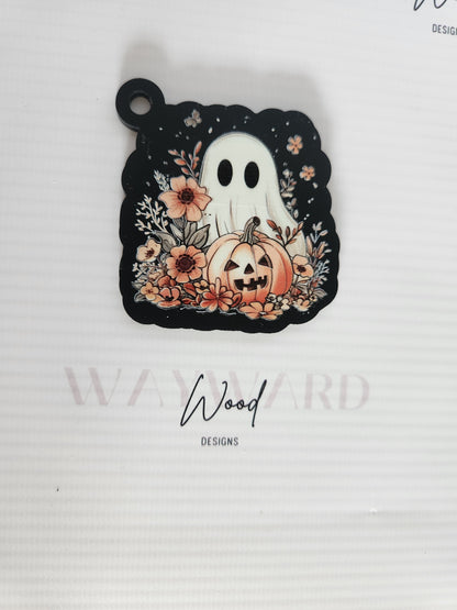 Ghost & Pumpkin Floral Keyring image 2