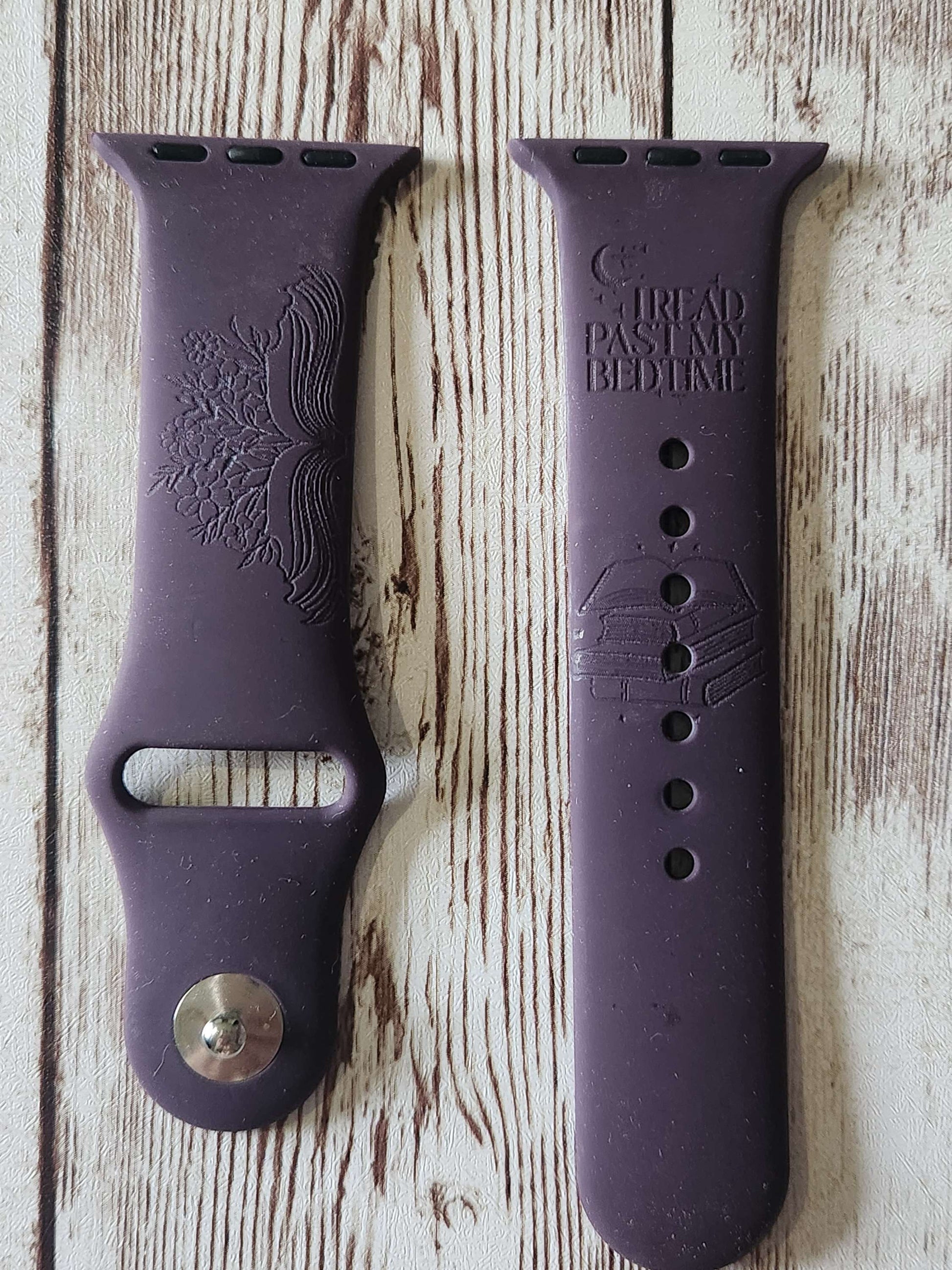copy of I Read Past My Bedtime Silicone Apple Watch Strap – Engraved Book Stack  image 0