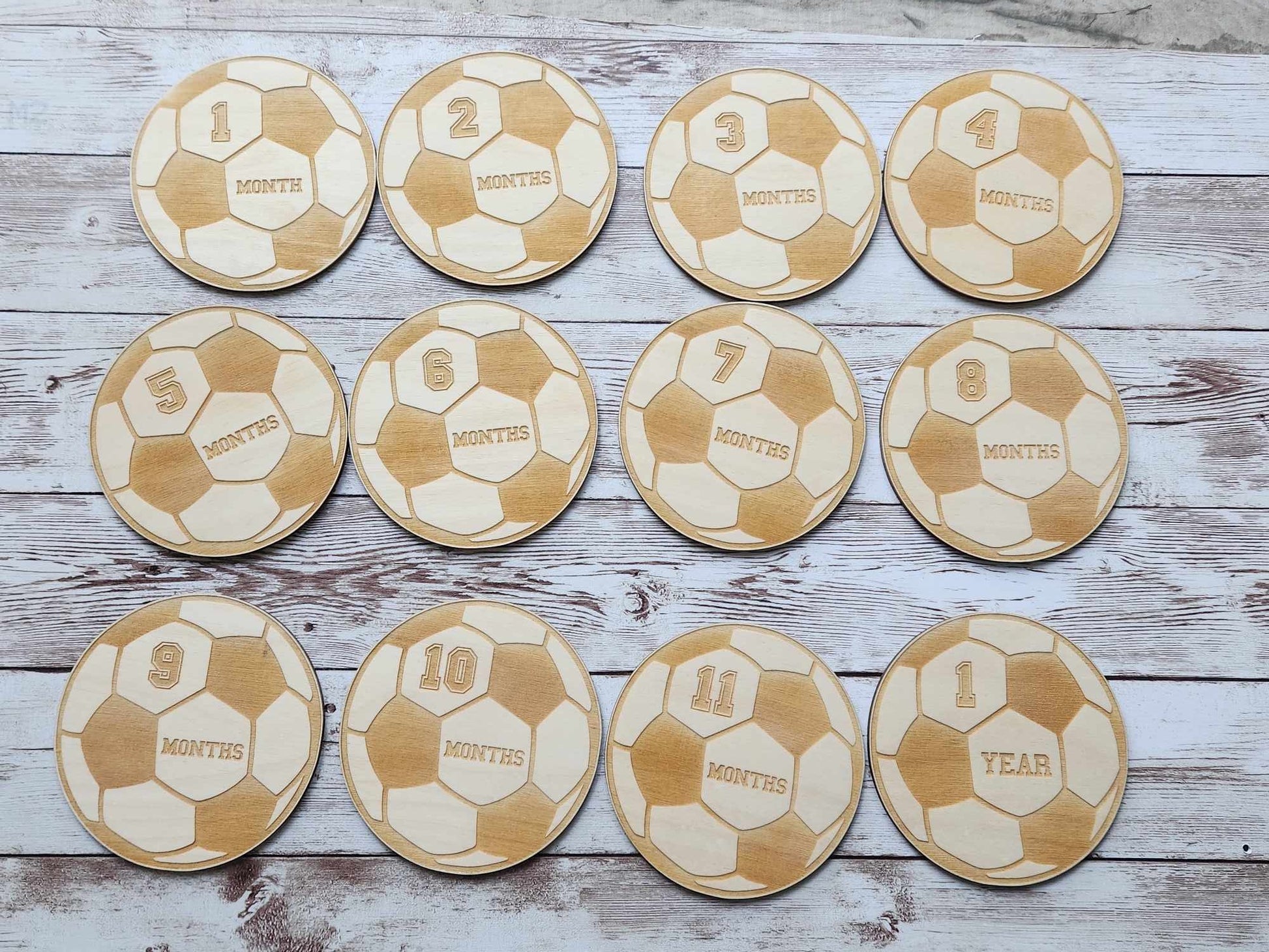 Football-Shaped Wooden Baby Milestone Set image 0