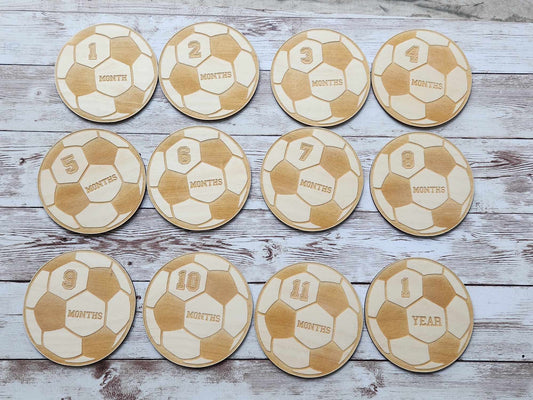 Football-Shaped Wooden Baby Milestone Set image 0