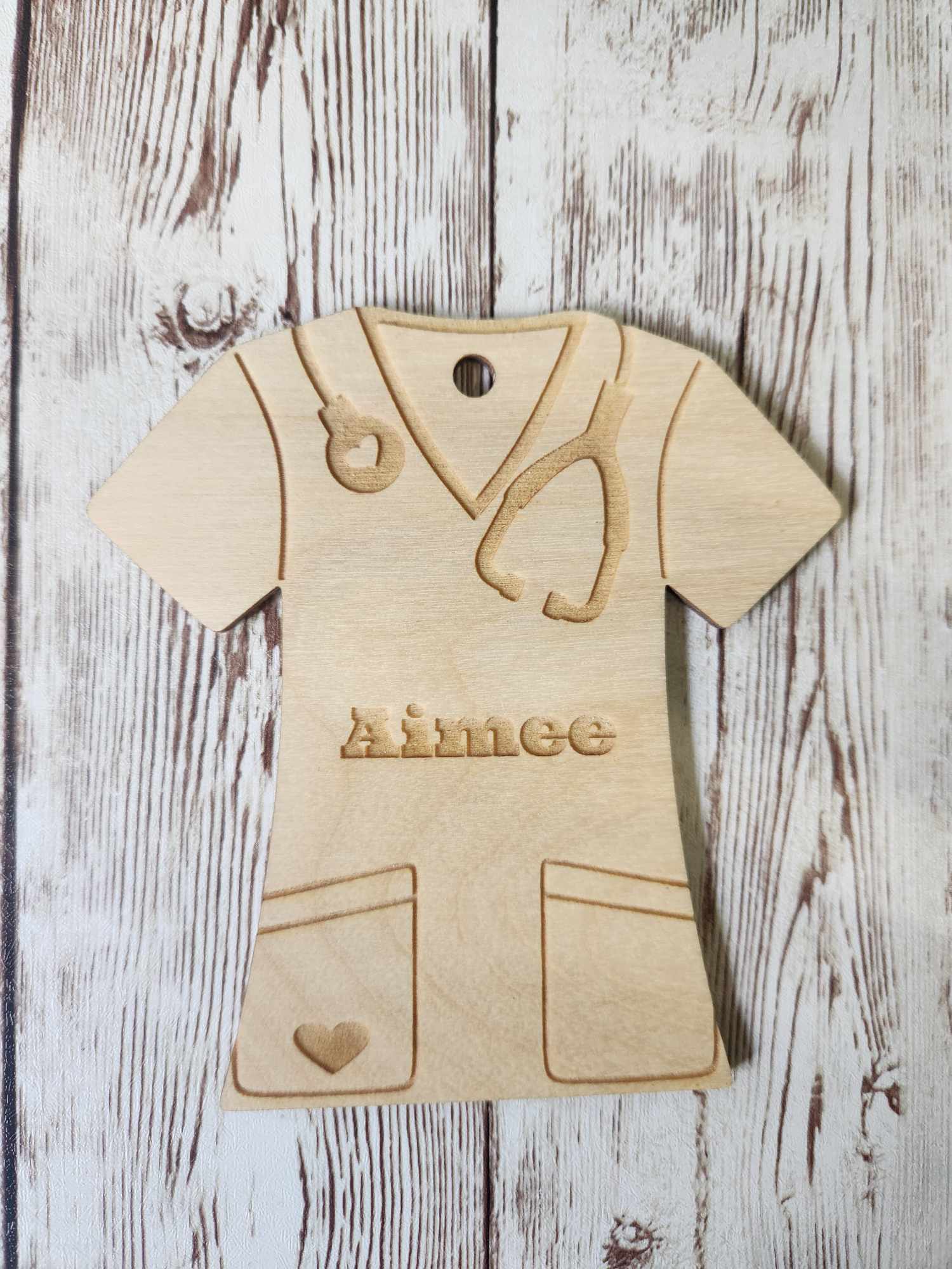 Personalised Wooden Nurse Scrubs Ornament image 0