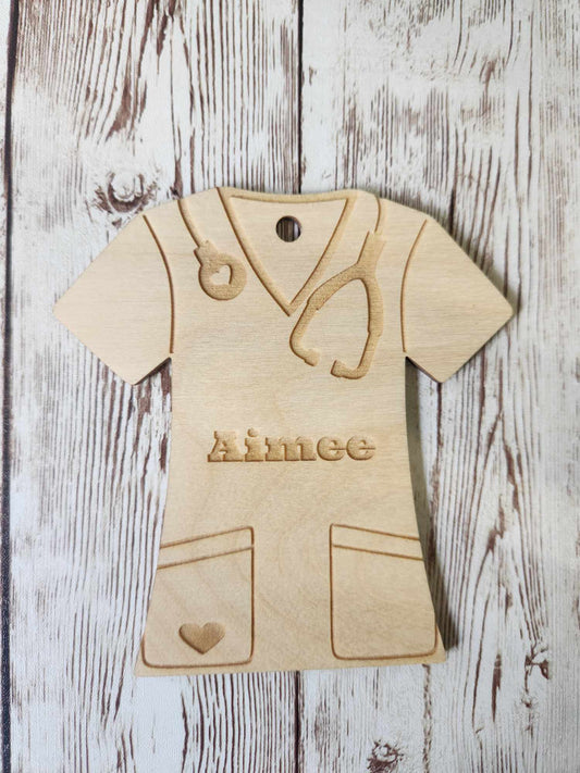 Personalised Wooden Nurse Scrubs Ornament image 0