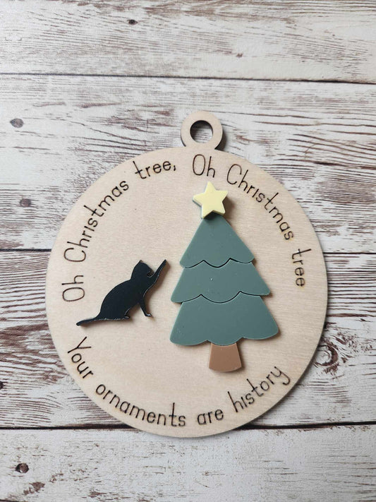 Funny Cat Christmas Ornament – “Your Ornaments Are History” image 0