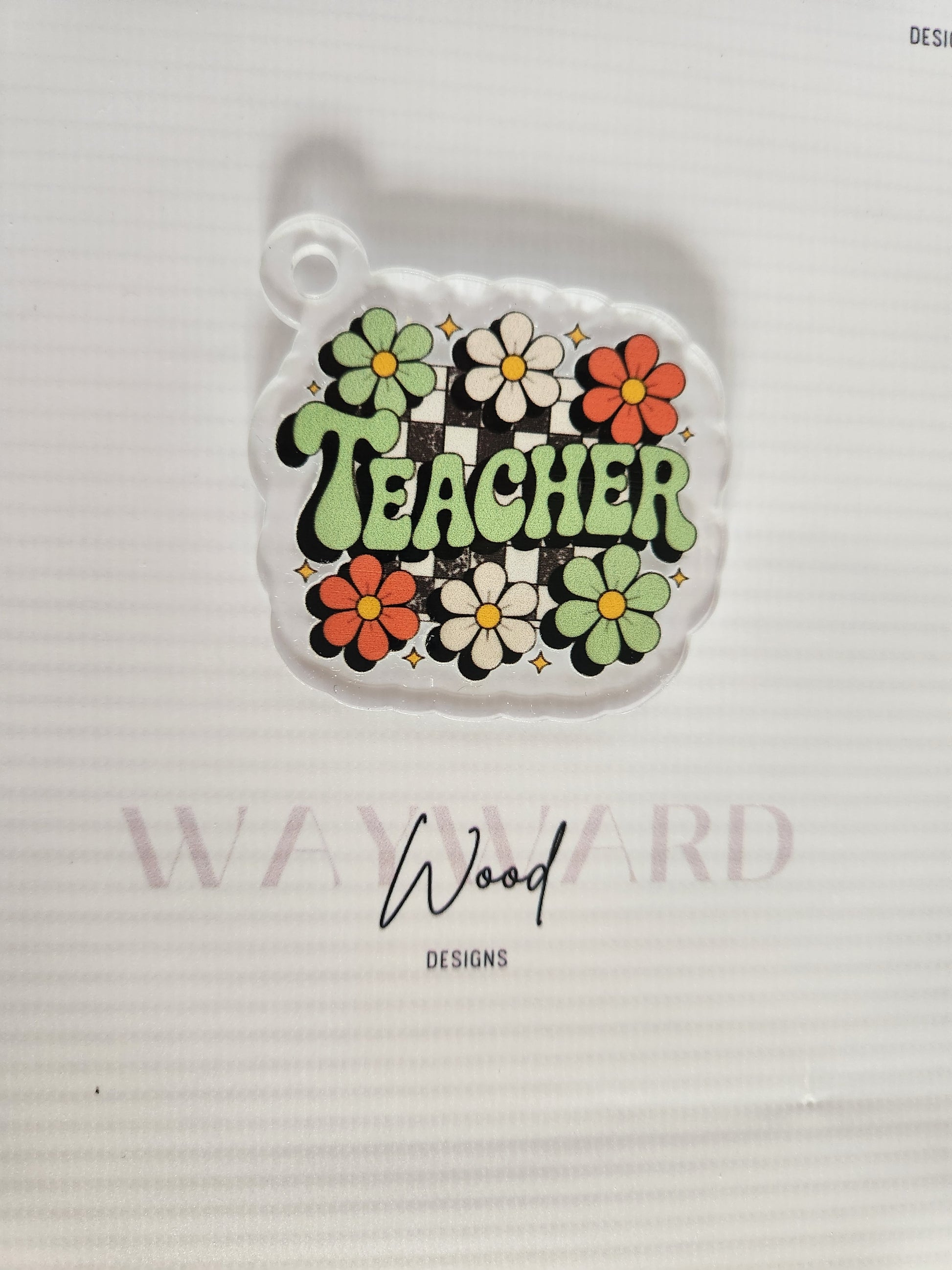 Green ‘Teacher’ Floral Keyring image 0