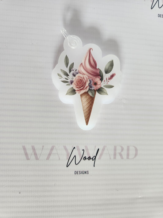 Pink Floral Ice Cream Keyring image 0