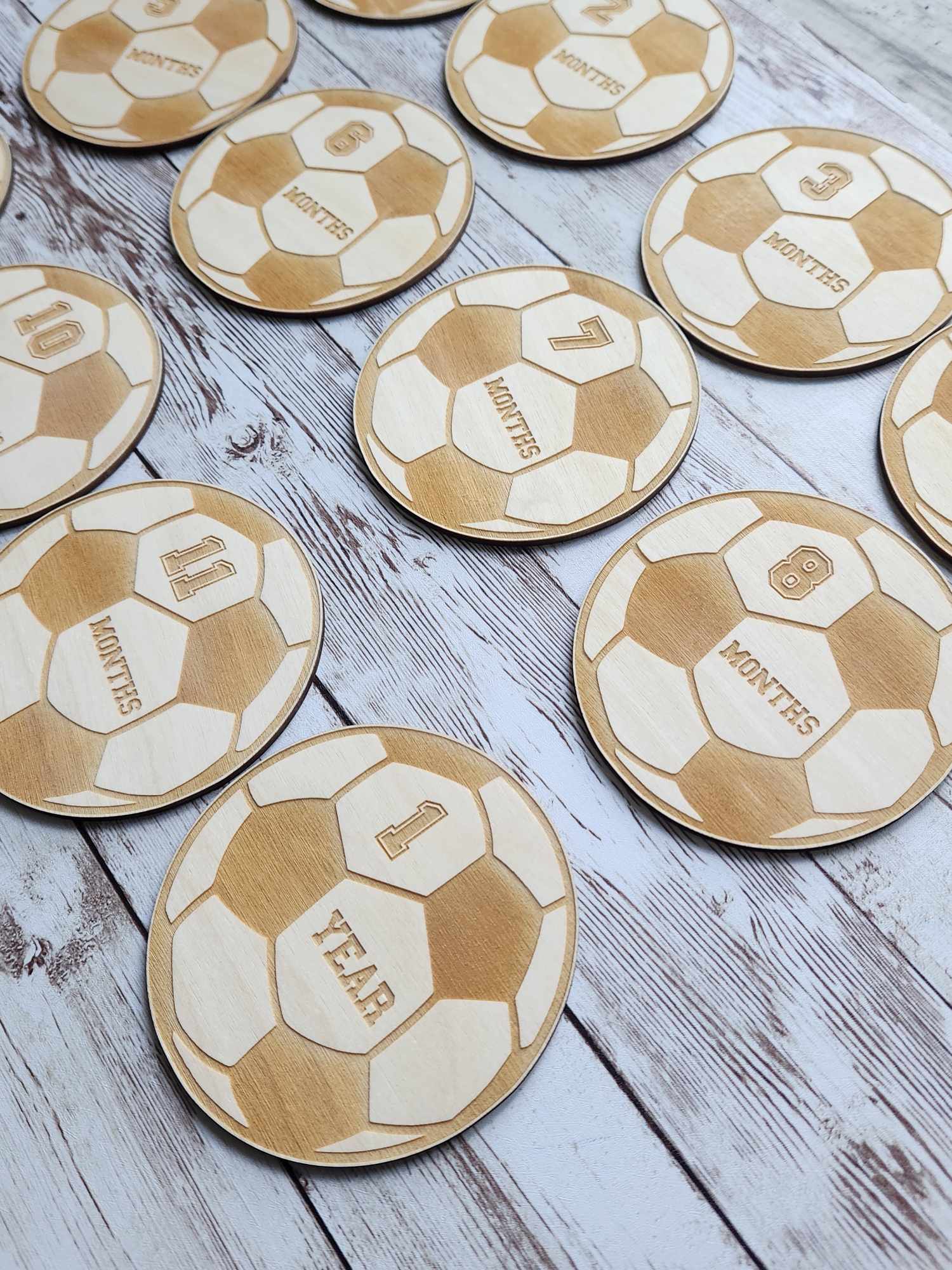 Football-Shaped Wooden Baby Milestone Set image 1