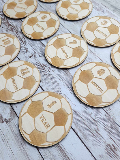 Football-Shaped Wooden Baby Milestone Set image 1