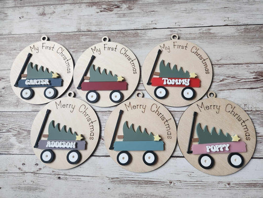 Personalised Wooden Wagon Christmas Ornament image 0