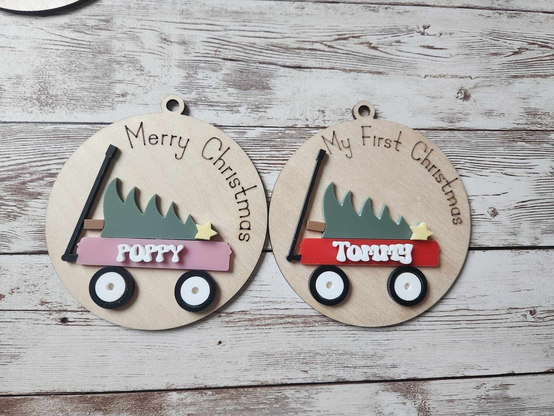 Personalised Wooden Wagon Christmas Ornament image 1