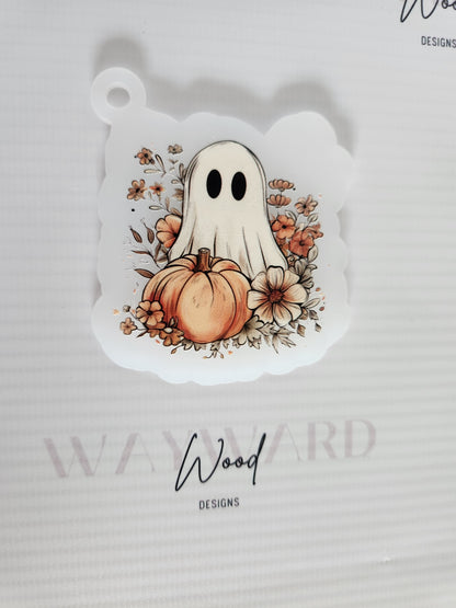 Ghost & Pumpkin Floral Keyring image 0
