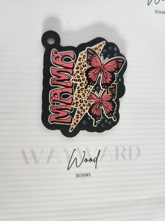 “Mama” Leopard Print Lightning Bolt Keyring image 0