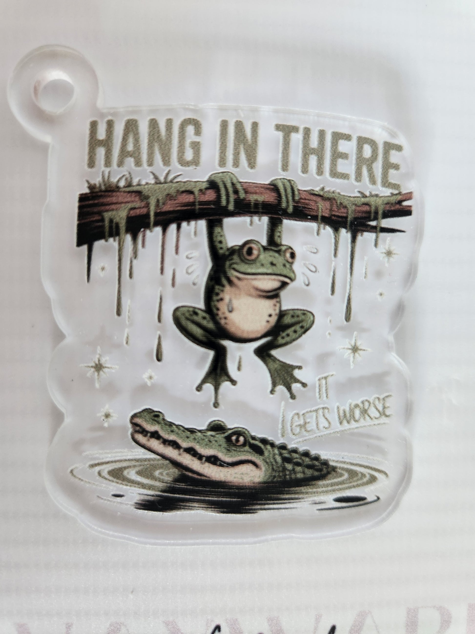 ‘Hang in There, It Gets Worse’ Frog Keyring image 0