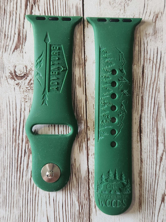 copy of Adventure Silicone Apple Watch Strap – Engraved Mountains, Forest &amp;  image 0