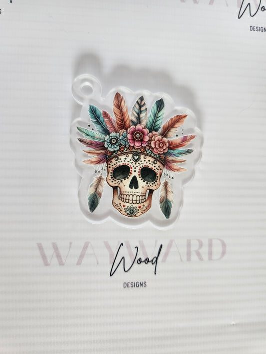 Skull with Feather Headdress Keyring image 0