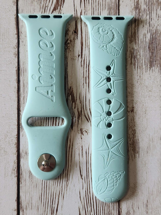 copy of Personalized Seashell Silicone Apple Watch Strap – Custom Name Engraved  image 0