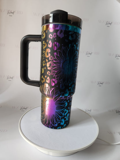 Leopard Print and Sunflower Metal Tumbler