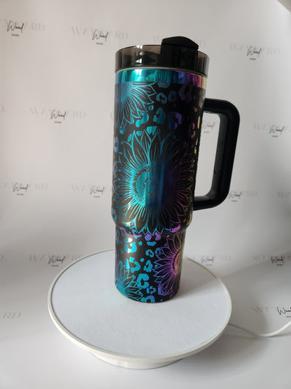Leopard Print and Sunflower Metal Tumbler