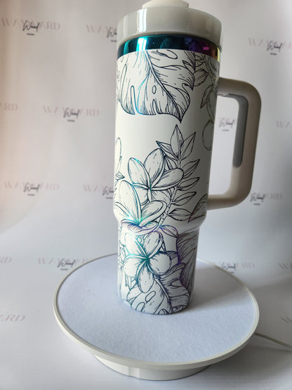 Jungle Leaves and Floral Pattern Tumbler