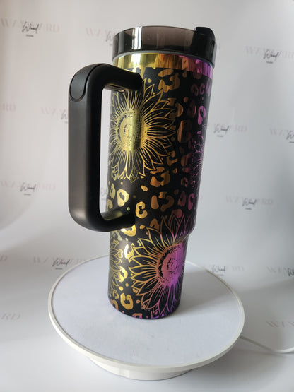 Leopard Print and Sunflower Metal Tumbler